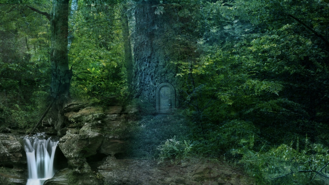 The Secret Door, ufak şelaleli büyük yeşil bir orman.