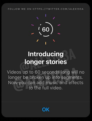 Instagram'a 60 Saniyelik Hikaye Özelliği Geliyor!